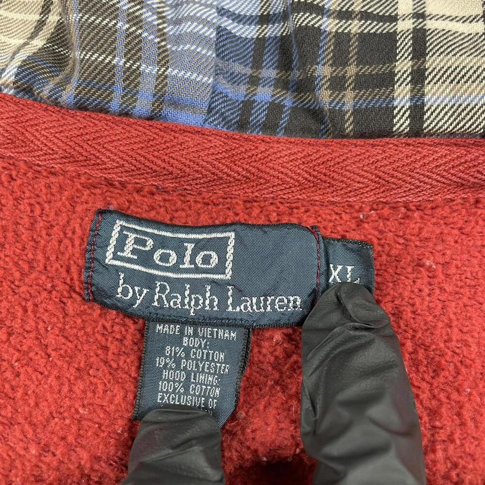 Polo Ralph Lauren Full Zip Hoodie Extra Large Red plaid lined hood vintage 90s - Picture 6 of 8